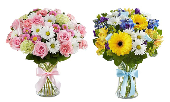 2 flower arrangements in vases