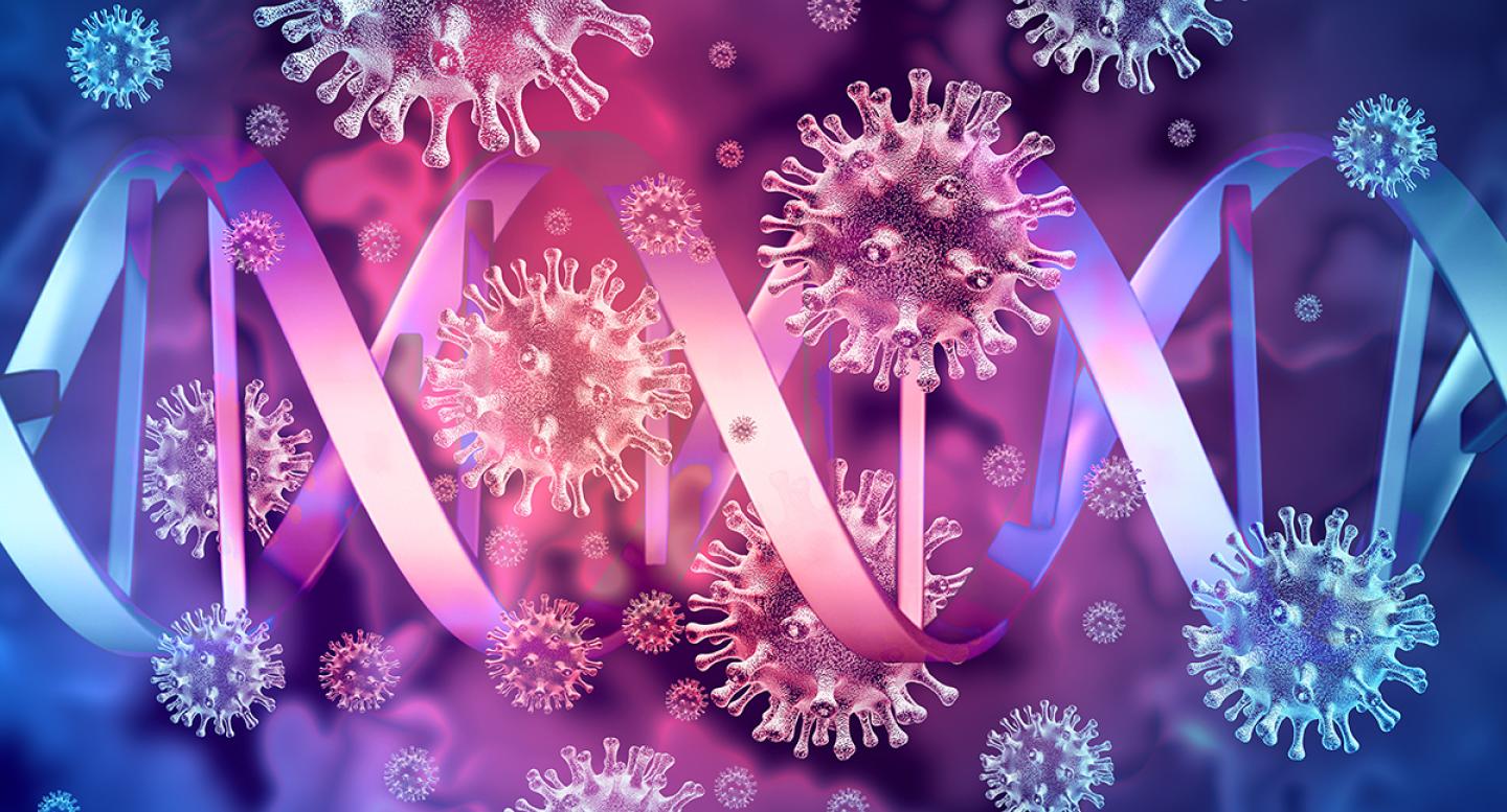 Cancer cells with dna strand weaving through them