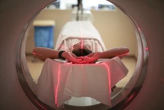 A patient receives a PET-CT scan