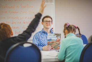 Austin McGhee teaches Sunday school