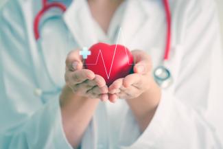 A doctor holds a heart in her hands