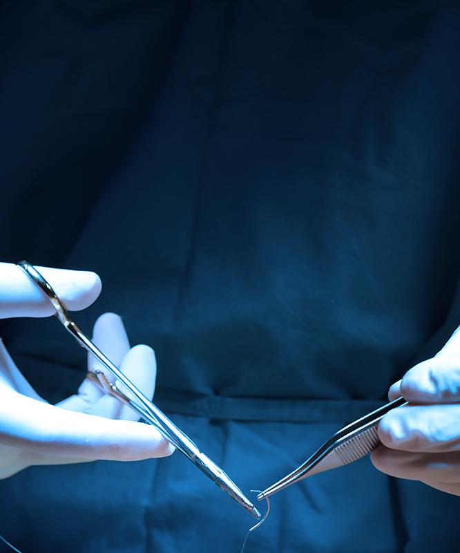 A surgeon's hands during surgery