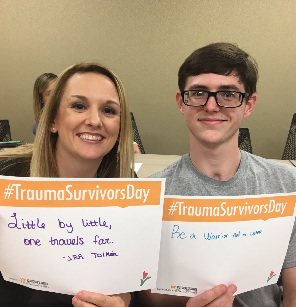 Austin McGhee and his mom, Jennifer Roach, at a Trauma Survivors Network event in Knoxville, Tennessee